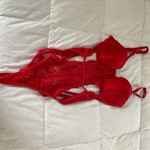 Lace Cut Out Teddy Red